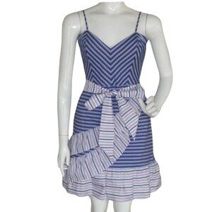 new PARKER Sundress, 10, Stripes, Ruffle/Bow, Blue/White,Spag Straps, Above knee